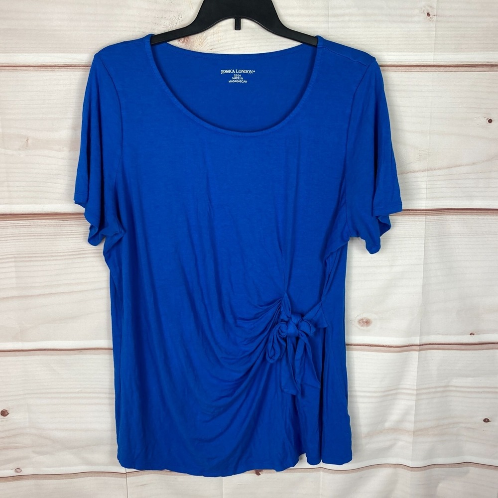 Jessica London Top Women 22W 24W Blue Scoop Neck T-Shirt Twist Front Jersey Knit